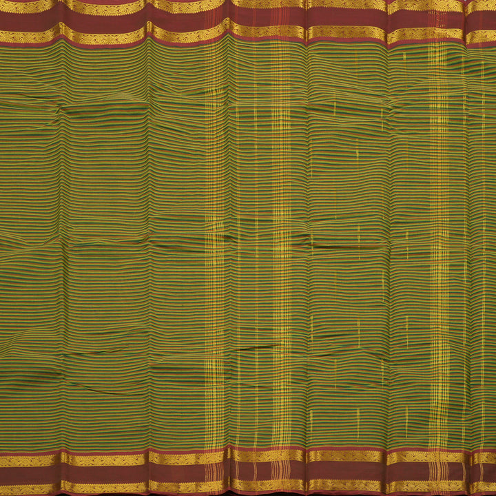 Hayagrivas Handloom Pure Cotton saree in Green with Maroon Stripes HBE87D1-36