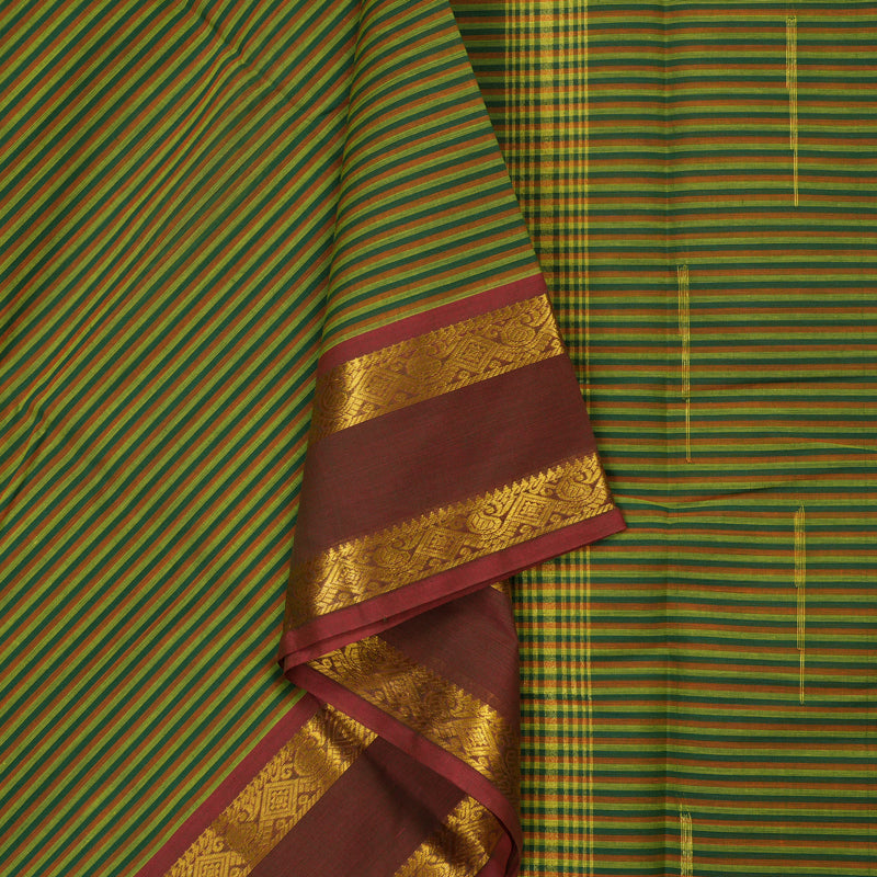 Hayagrivas Handloom Pure Cotton saree in Green with Maroon Stripes HBE87D1-36