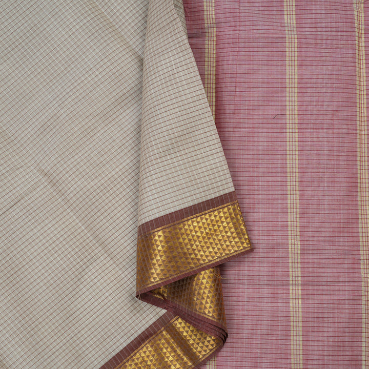 Hayagrivas Handloom Pure Cotton saree in Beige with Mild Red HBE87D1-40