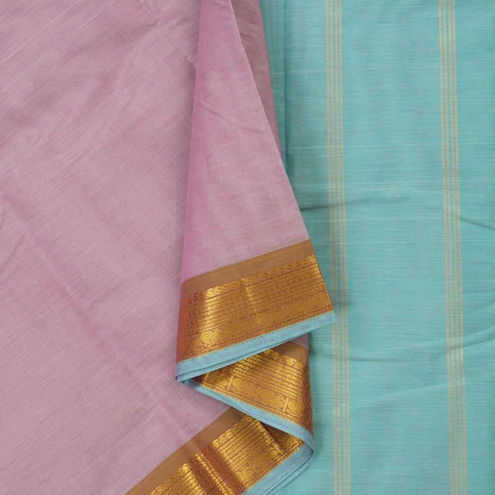 Hayagrivas Handloom Pure Cotton Saree in Subtle Baby Pink with Baby Blue HBE87D1-42