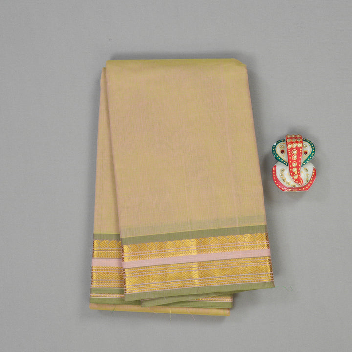 Hayagrivas Handloom Pure Cotton Saree in Sandal with Leaf Green HBE87D1-7