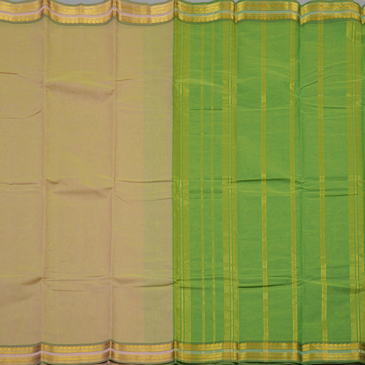 Hayagrivas Handloom Pure Cotton Saree in Sandal with Leaf Green HBE87D1-7