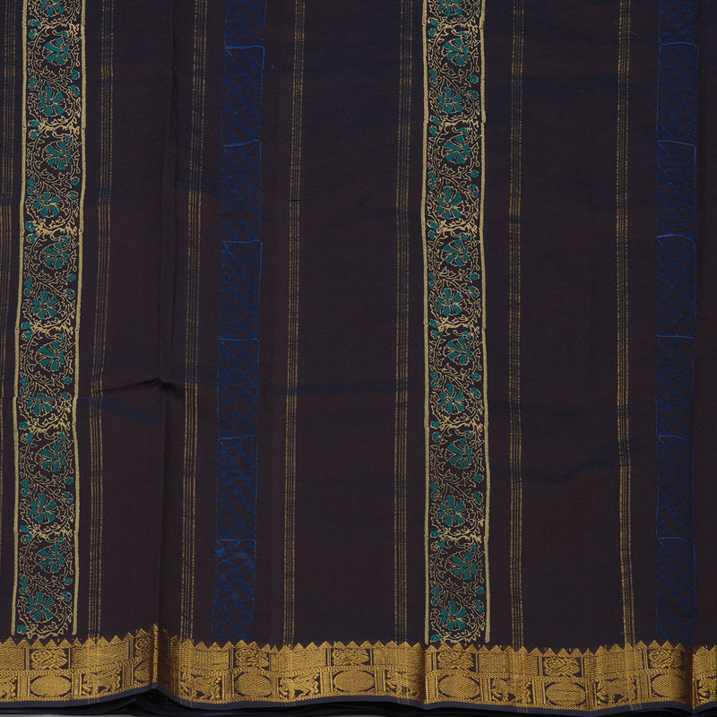 Hayagrivas Deep Brown Printed Semi Silk Cotton Saree HBE904K2-9