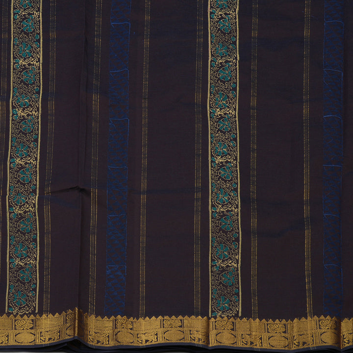 Hayagrivas Deep Brown Printed Semi Silk Cotton Saree HBE904K2-9