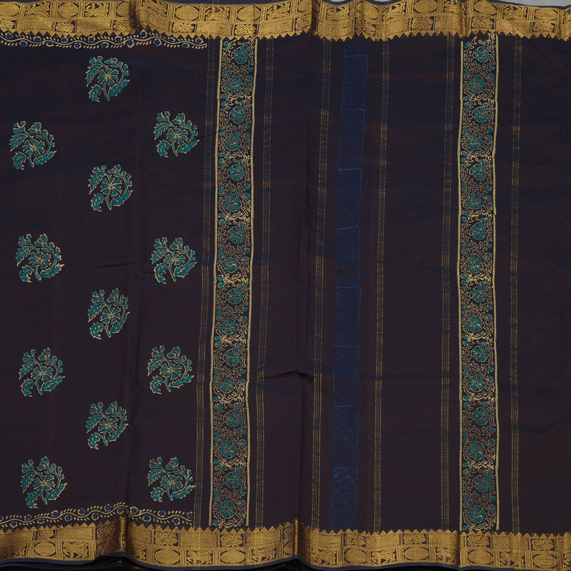 Hayagrivas Deep Brown Printed Semi Silk Cotton Saree HBE904K2-9