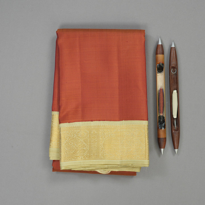 Hayagrivas Handloom Brick Orange Kanjivaram Silk Saree with Dark Ivory Border HBE919K1-1