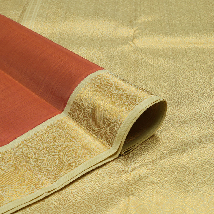 Hayagrivas Handloom Brick Orange Kanjivaram Silk Saree with Dark Ivory Border HBE919K1-1