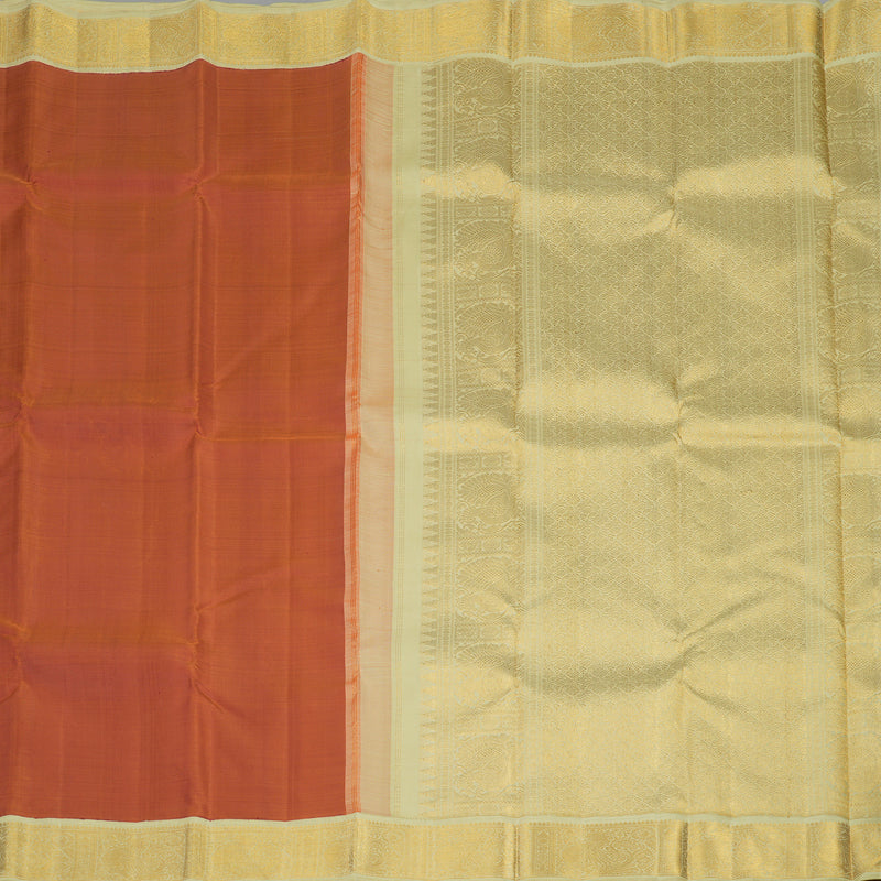 Hayagrivas Handloom Brick Orange Kanjivaram Silk Saree with Dark Ivory Border HBE919K1-1