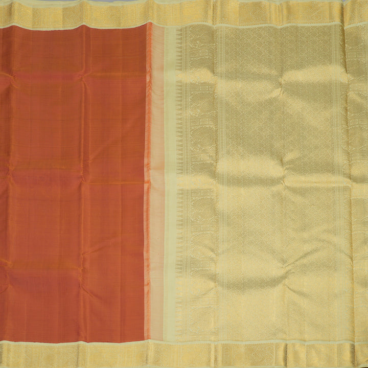 Hayagrivas Handloom Brick Orange Kanjivaram Silk Saree with Dark Ivory Border HBE919K1-1