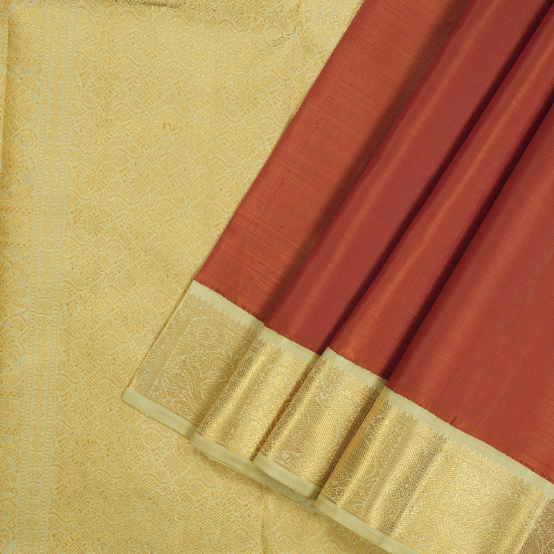 Hayagrivas Handloom Brick Orange Kanjivaram Silk Saree with Dark Ivory Border HBE919K1-1