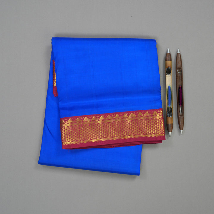 Hayagrivas Handloom MS Blue Kanjivaram Ten Yards Silk Saree with Maroon Border HBE924K5-3