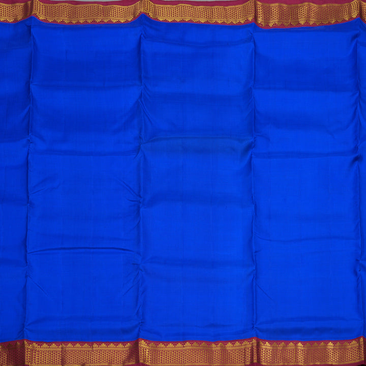 Hayagrivas Handloom MS Blue Kanjivaram Ten Yards Silk Saree with Maroon Border HBE924K5-3