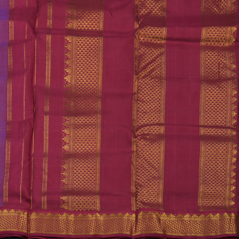 Hayagrivas Handloom MS Blue Kanjivaram Ten Yards Silk Saree with Maroon Border HBE924K5-3