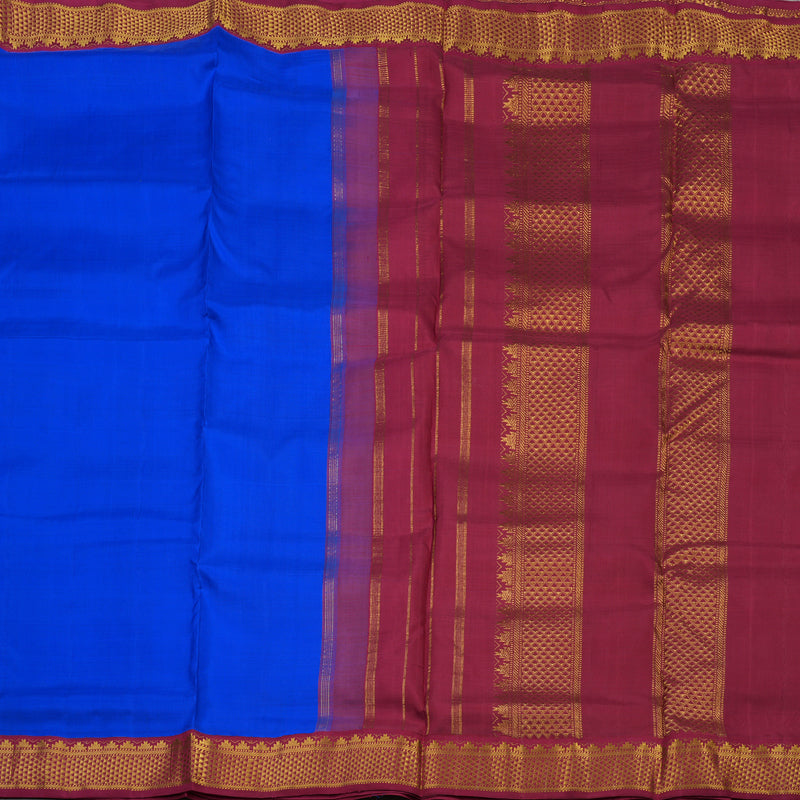 Hayagrivas Handloom MS Blue Kanjivaram Ten Yards Silk Saree with Maroon Border HBE924K5-3