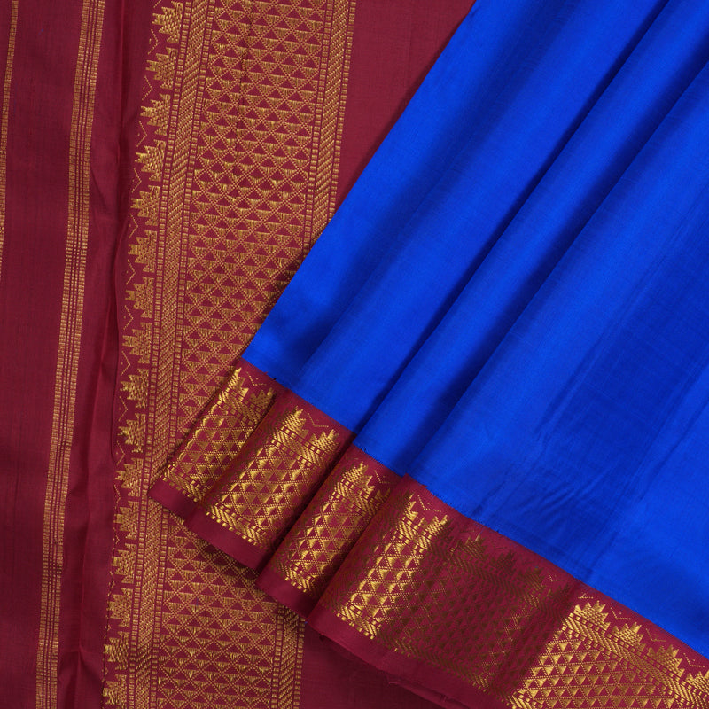 Hayagrivas Handloom MS Blue Kanjivaram Ten Yards Silk Saree with Maroon Border HBE924K5-3