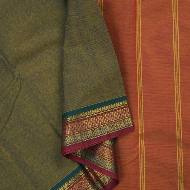 Hayagrivas Olive Green Pure Chettinad Cotton Saree HBE925K1-33