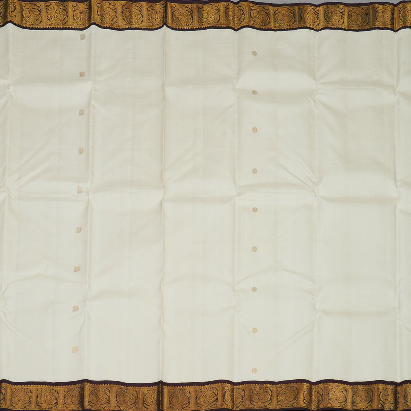 Hayagrivas Handloom Half White Kanjivaram Silk Saree with Deep Brown border HBE926K1-1