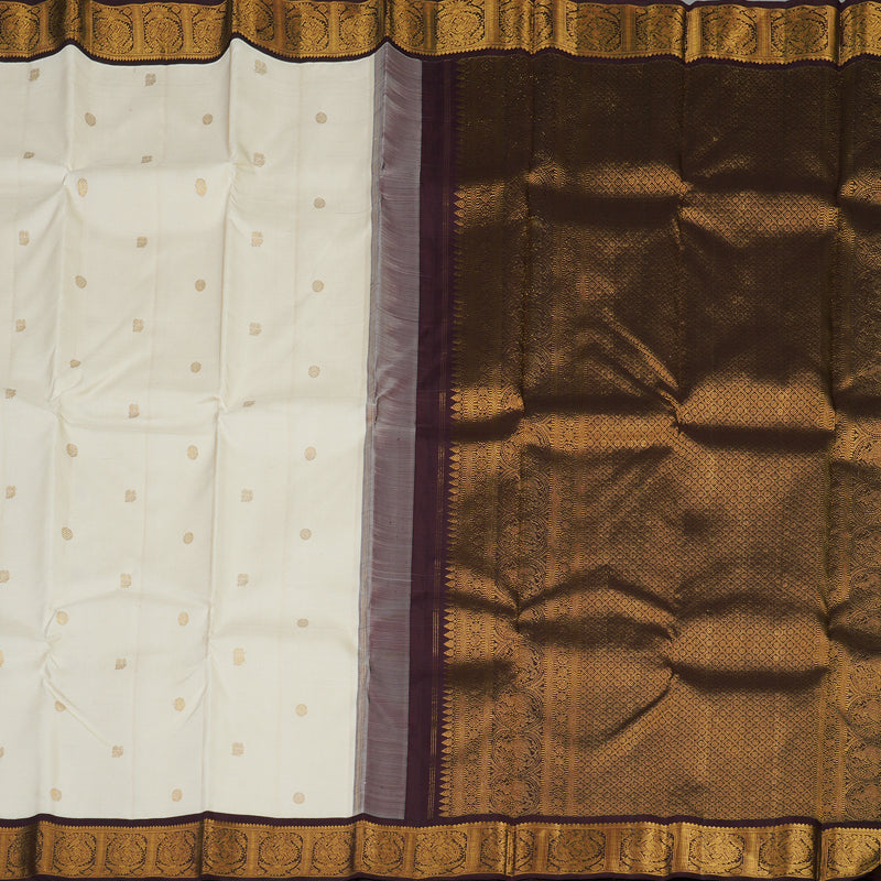 Hayagrivas Handloom Half White Kanjivaram Silk Saree with Deep Brown border HBE926K1-1