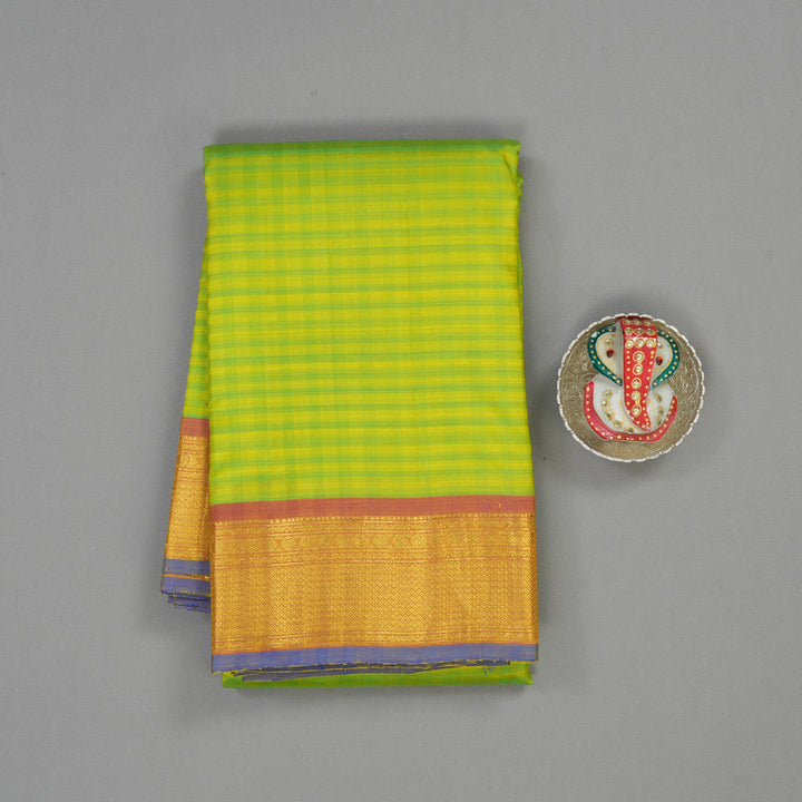Hayagrivas Handloom Yellow & Green (Muted Checks) Kanjivaram Silk Saree with Mild Maroon border HBE939K1-1