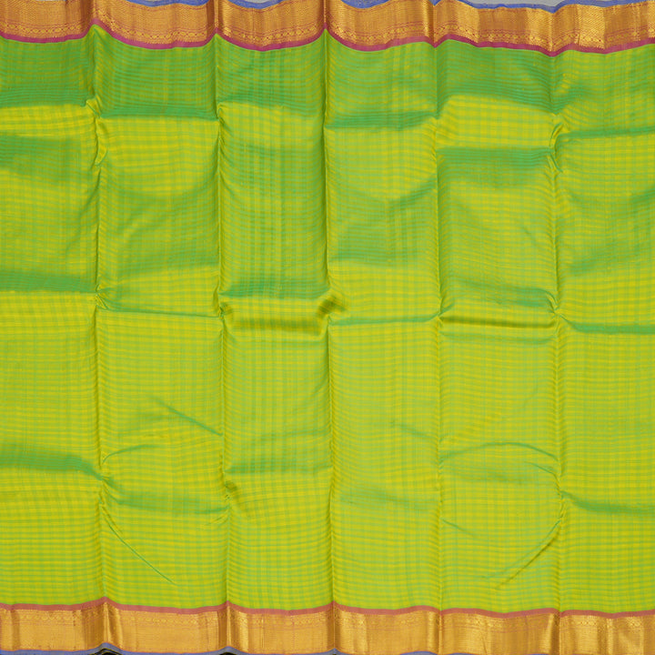 Hayagrivas Handloom Yellow & Green (Muted Checks) Kanjivaram Silk Saree with Mild Maroon border HBE939K1-1