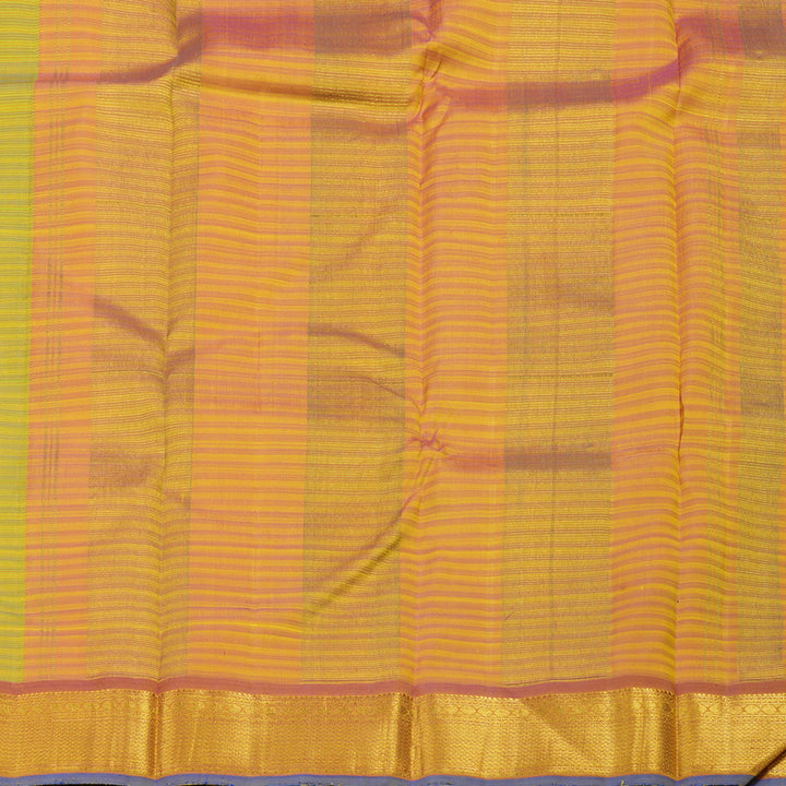 Hayagrivas Handloom Yellow & Green (Muted Checks) Kanjivaram Silk Saree with Mild Maroon border HBE939K1-1