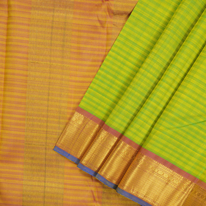 Hayagrivas Handloom Yellow & Green (Muted Checks) Kanjivaram Silk Saree with Mild Maroon border HBE939K1-1