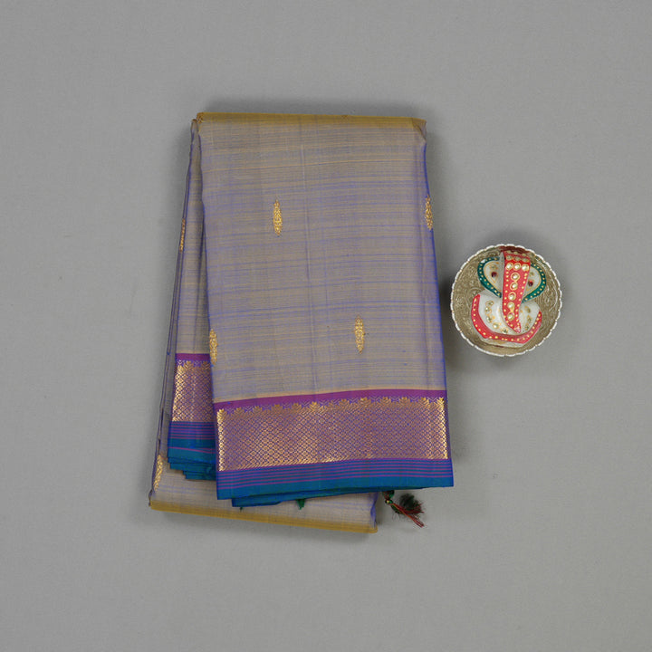 Hayagrivas Handloom Dual Tone (Blue & Yellow) Kanjivaram Silk Saree with Purple border HBE959K1-5