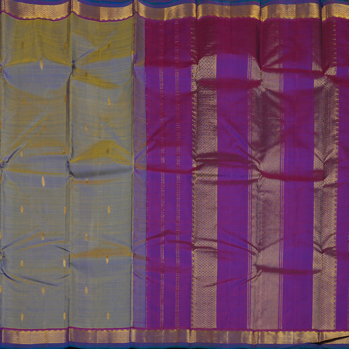 Hayagrivas Handloom Dual Tone (Blue & Yellow) Kanjivaram Silk Saree with Purple border HBE959K1-5