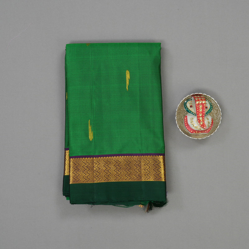 Hayagrivas Handloom Green Kanjivaram Silk Saree with Violet & Bottle Green border HBE960K1-11