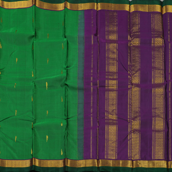 Hayagrivas Handloom Green Kanjivaram Silk Saree with Violet & Bottle Green border HBE960K1-11
