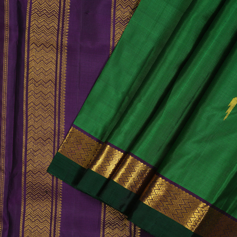 Hayagrivas Handloom Green Kanjivaram Silk Saree with Violet & Bottle Green border HBE960K1-11