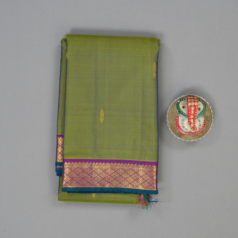Hayagrivas Handloom Dual Tone (Lemon Yellow & Blue) Kanjivaram Silk Saree HBF100D1-7