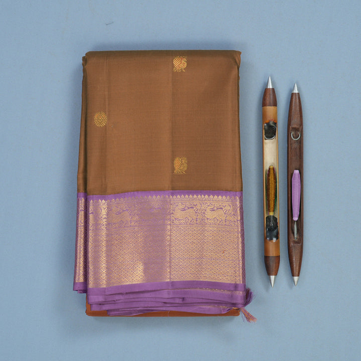 Hayagrivas Handloom Chocolate Brown Kanjivaram Silk Saree with Lavendar Border HBF102D1-1