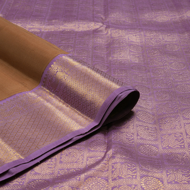 Hayagrivas Handloom Chocolate Brown Kanjivaram Silk Saree with Lavendar Border HBF102D1-1