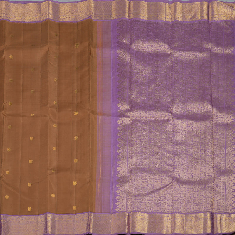 Hayagrivas Handloom Chocolate Brown Kanjivaram Silk Saree with Lavendar Border HBF102D1-1