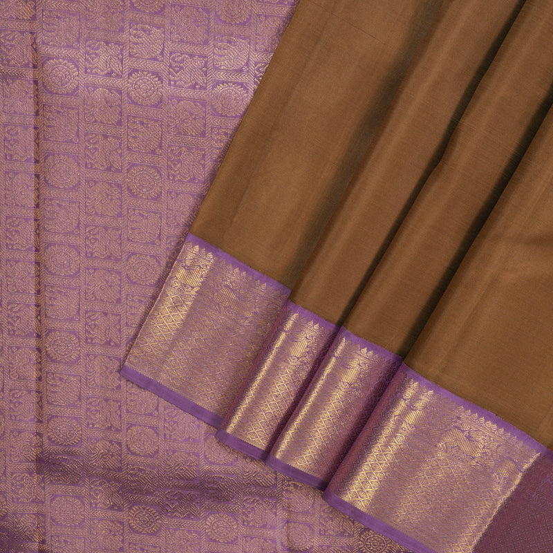 Hayagrivas Handloom Chocolate Brown Kanjivaram Silk Saree with Lavendar Border HBF102D1-1