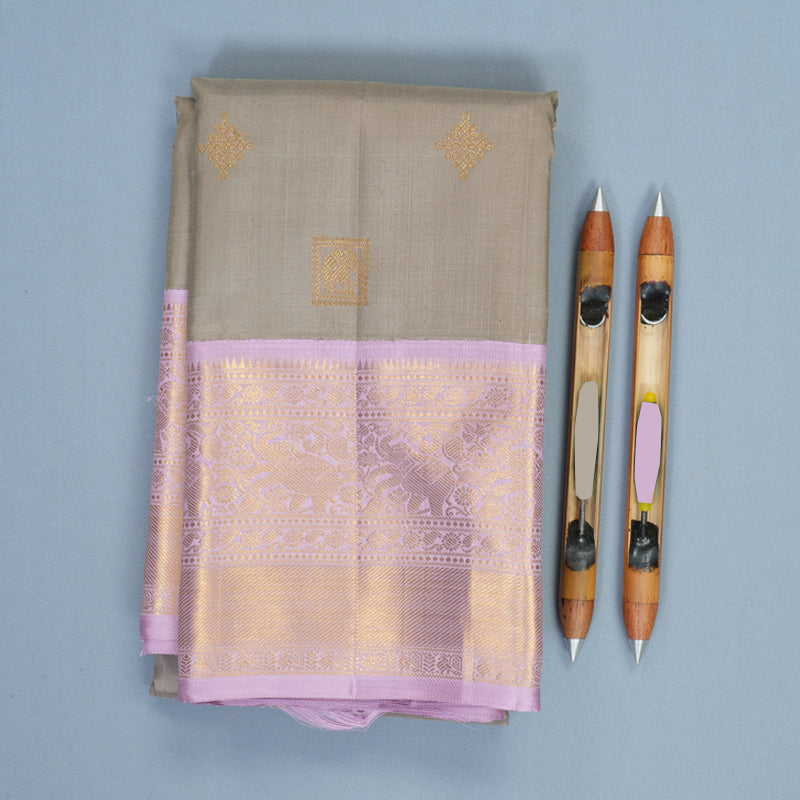 Hayagrivas Handloom Grey Kanjivaram Silk Saree with Lilac Border HBF1422J1-1
