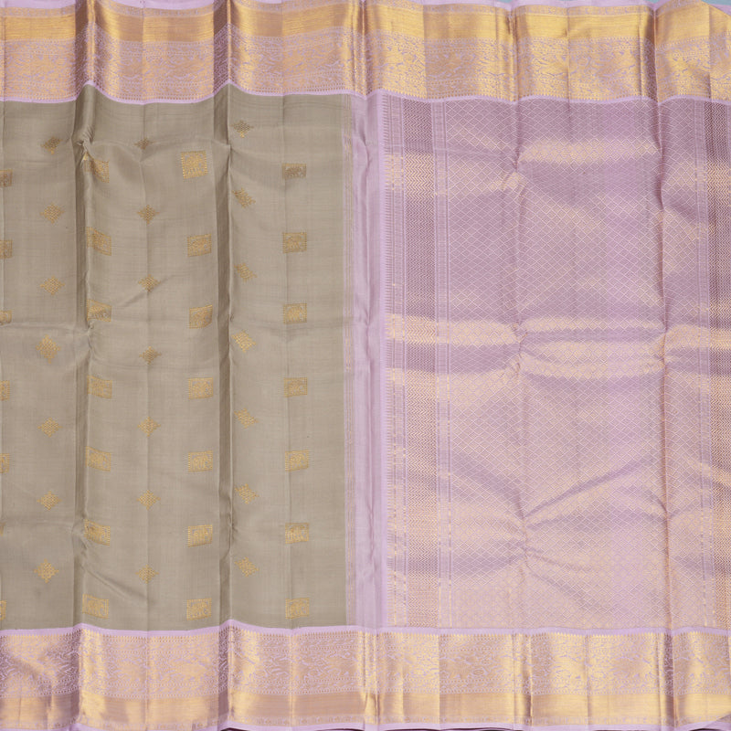 Hayagrivas Handloom Grey Kanjivaram Silk Saree with Lilac Border HBF1422J1-1