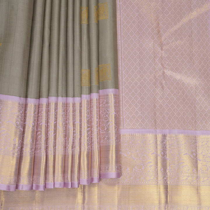 Hayagrivas Handloom Grey Kanjivaram Silk Saree with Lilac Border HBF1422J1-1