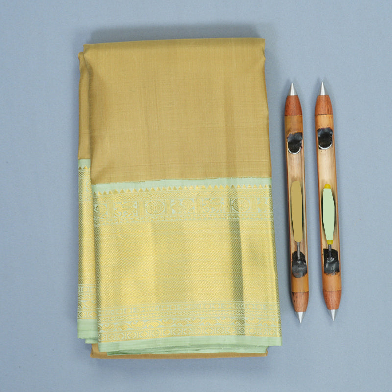 Hayagrivas Handloom Sandal Beige Kanjivaram Silk Saree with Pista Green Border HBF1422J2-2