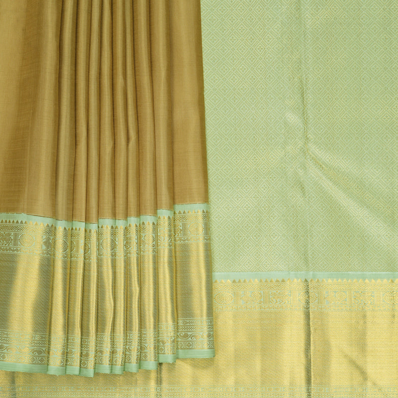 Hayagrivas Handloom Sandal Beige Kanjivaram Silk Saree with Pista Green Border HBF1422J2-2