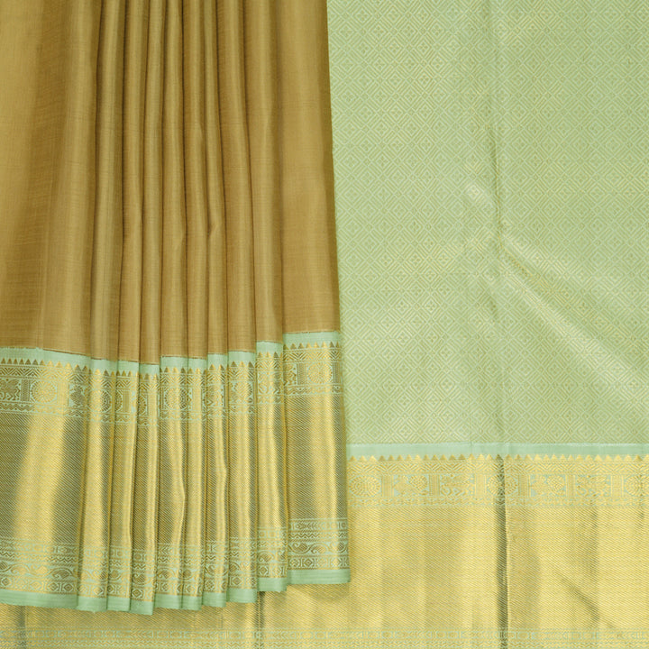 Hayagrivas Handloom Sandal Beige Kanjivaram Silk Saree with Pista Green Border HBF1422J2-2