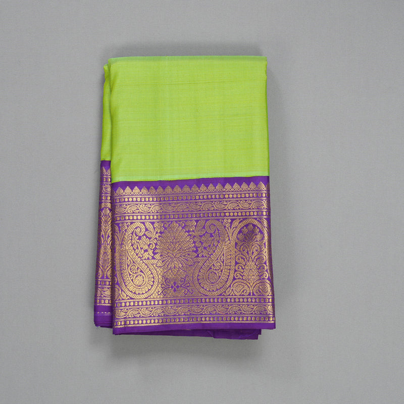 Hayagrivas Handloom Parrot Green Kanjivaram Silk Saree with Purple Border HBF299E1-1