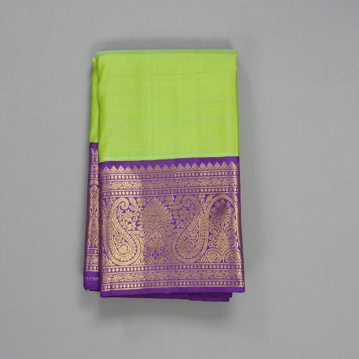 Hayagrivas Handloom Parrot Green Kanjivaram Silk Saree with Purple Border HBF299E1-1