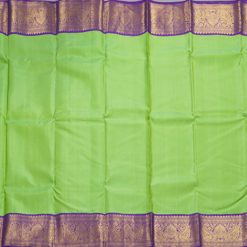 Hayagrivas Handloom Parrot Green Kanjivaram Silk Saree with Purple Border HBF299E1-1