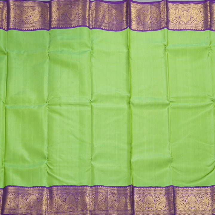 Hayagrivas Handloom Parrot Green Kanjivaram Silk Saree with Purple Border HBF299E1-1