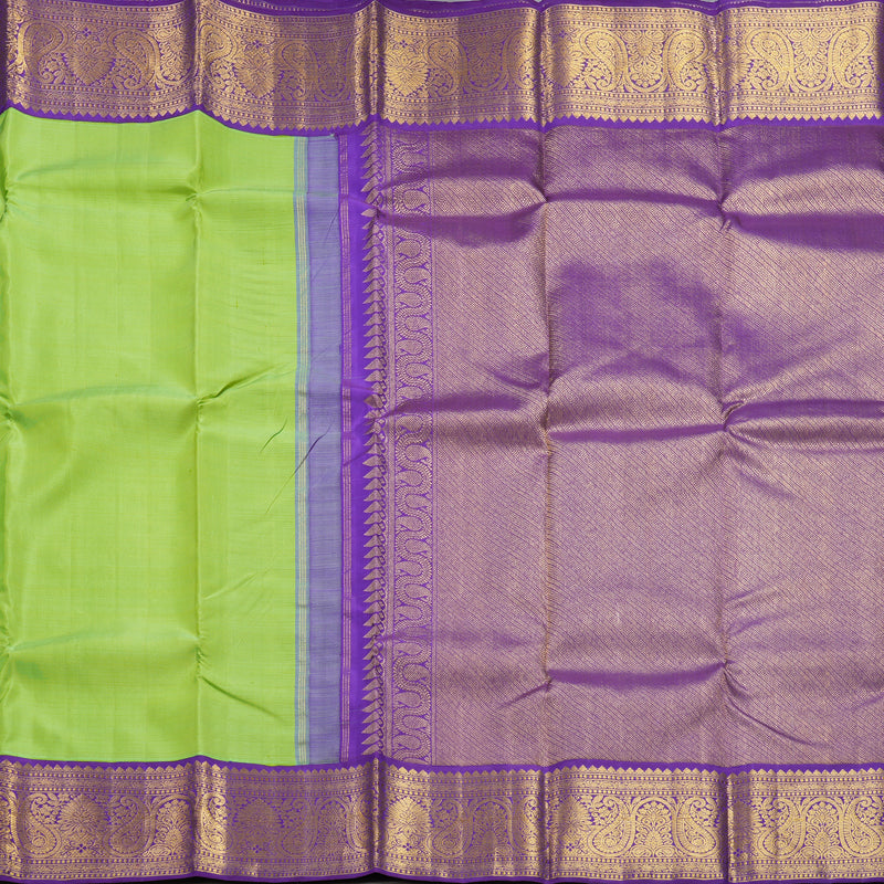 Hayagrivas Handloom Parrot Green Kanjivaram Silk Saree with Purple Border HBF299E1-1