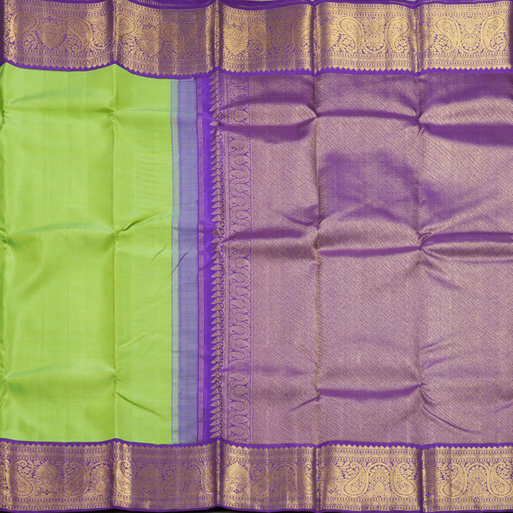 Hayagrivas Handloom Parrot Green Kanjivaram Silk Saree with Purple Border HBF299E1-1