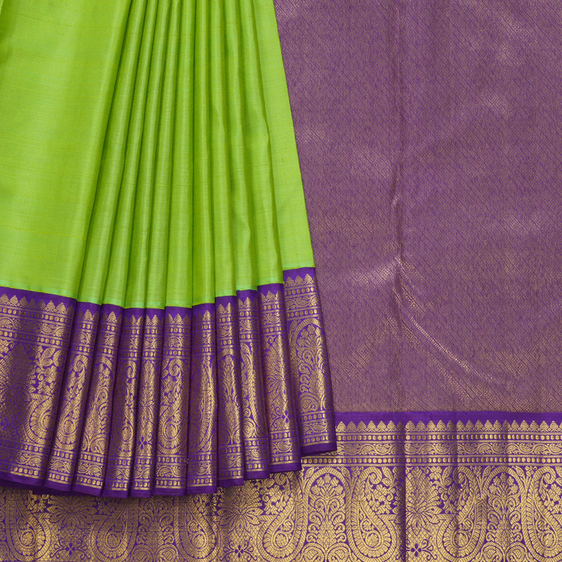 Hayagrivas Handloom Parrot Green Kanjivaram Silk Saree with Purple Border HBF299E1-1