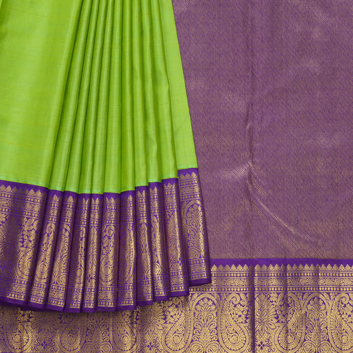Hayagrivas Handloom Parrot Green Kanjivaram Silk Saree with Purple Border HBF299E1-1